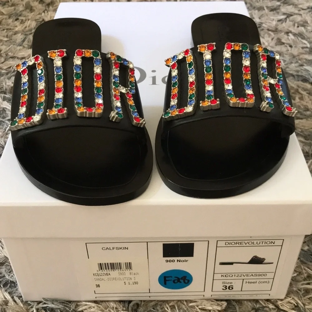 Dior Sandals - DIOREVOLUTION S with Rainbow Colored Crystal Embellished Logo, 36 - Picture 5 of 6